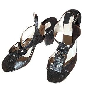 Max Studio Unique Black Leather High Heel Dress Shoes Size 9